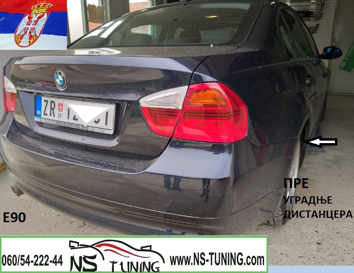 bmw serija 3 e90 distanceri 5x120 30mm srafovi 12x1.5 ugradnja novi sad tuning